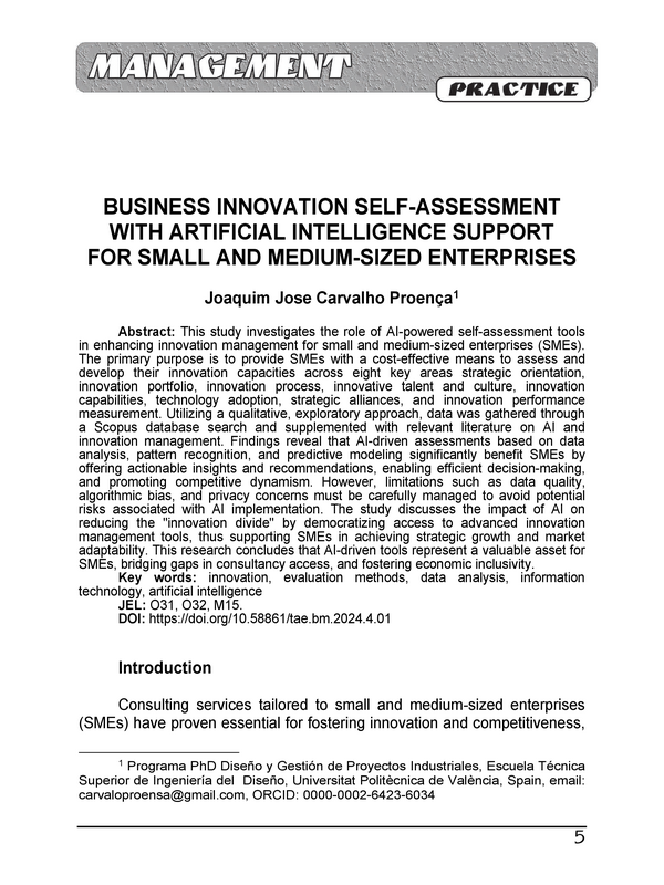 Business Innovation Self-Assessment with Artifical Intelligence Support for Small and Medium-sized Enterprises