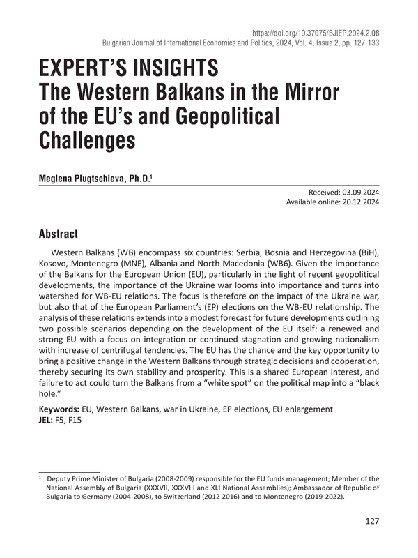 The Western Balkans in the Mirror of the EU’s and Geopolitical Challenges