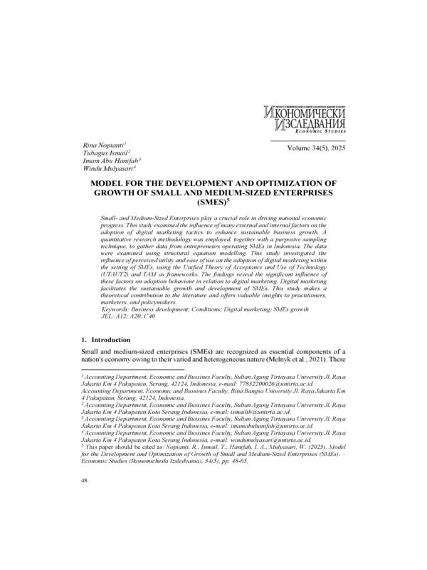 Model for the Development and Optimization of Growth of Small and Medium-Sized Enterprises (SMEs)