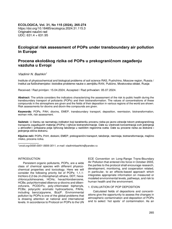 Ecological Risk Assessment of POPs Under Transboundary Air Pollution in Europe