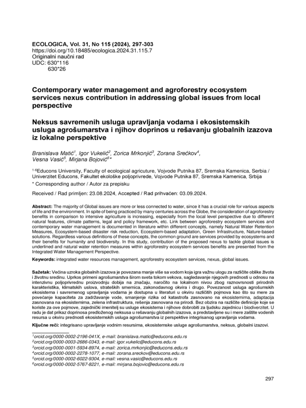 Contemporary Water Management and Agroforestry Ecosystem Services Nexus Contribution in Addressing Global Issues from Local Perspective