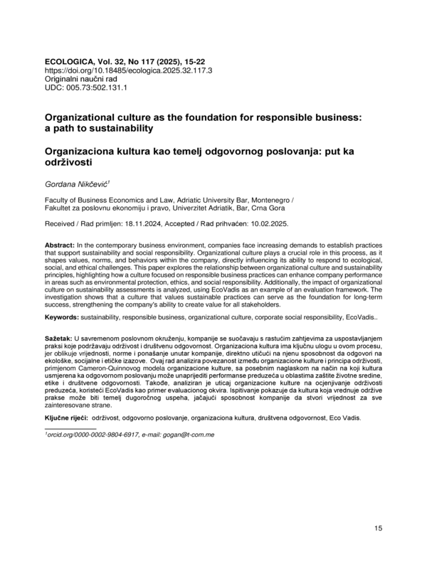 Organizational Culture as the Foundation for Responsible Business: A Path to Sustainability
