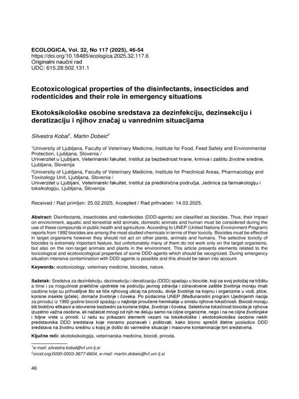 Ecotoxicological Properties of the Disinfectants, Insecticides and Rodenticides and Their Role in Emergency Situations