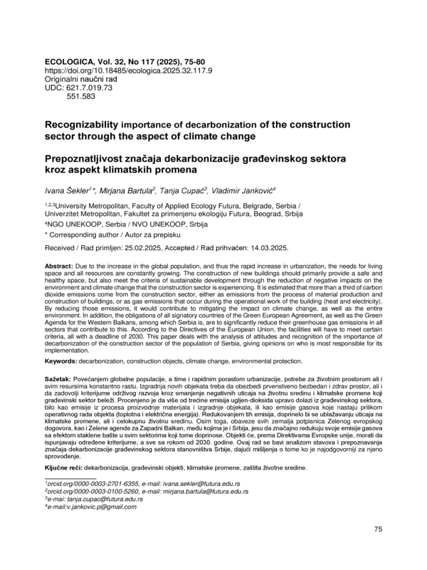 Recognizability Importance of Decarbonization of the Construction Sector Through the Aspect of Climate Change