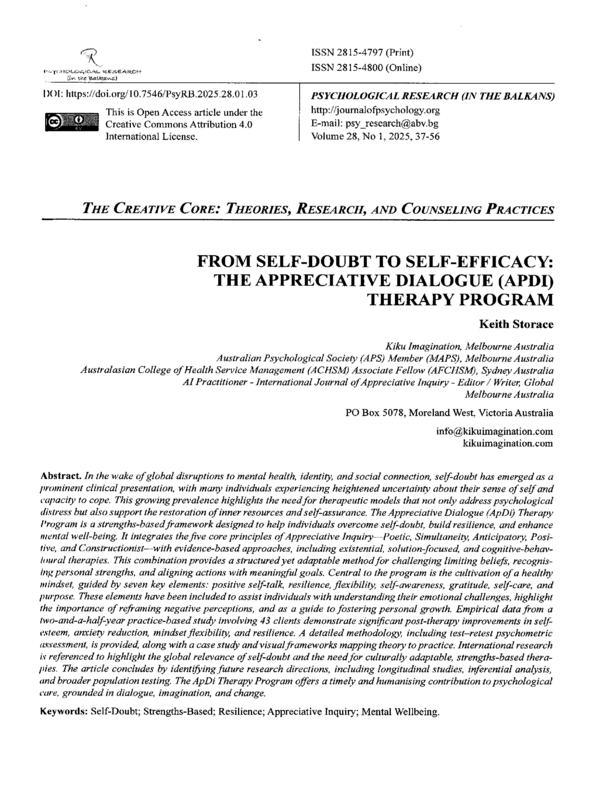 From Self-Doubt To self-Efficacy: The Appreciative Dialogue (APDI) Therapy Program