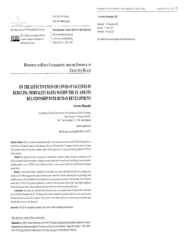 On the Effectiveness of Covid-19 Vaccines in Reducing Mortality Rates Within the EU and Its Relationship with Human Development