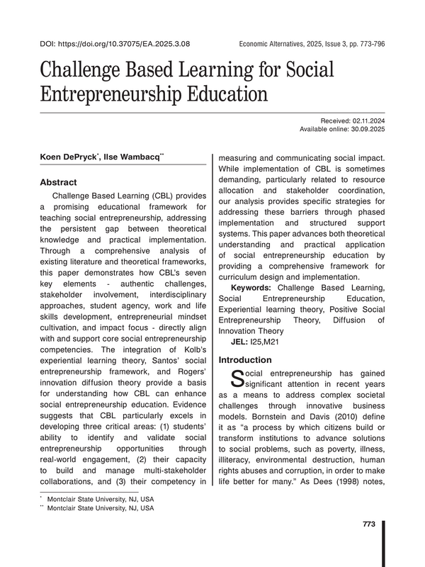 Challenge Based Learning for Social Entrepreneurship Education