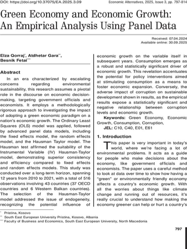 Green Economy and Economic Growth: An Empirical Analysis Using Panel Data