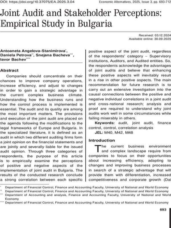 Joint Audit and Stakeholder Perceptions: Empirical Study in Bulgaria