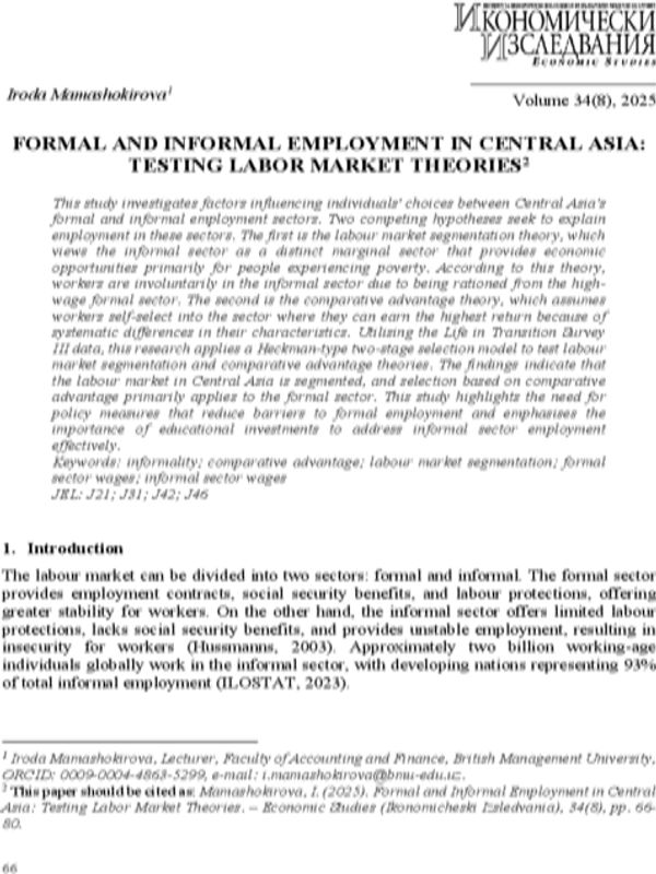 Formal and Informal Employment in Central Asia: Testing Labor Market Theories