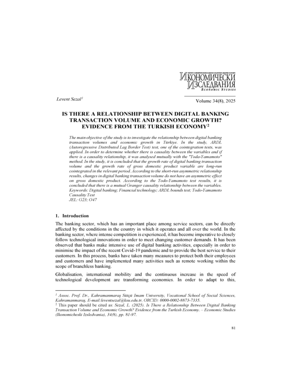 Is There a Relationship Between Digital Banking Transaction Volume and Economic Growth? Evidence from the Turkish Economy