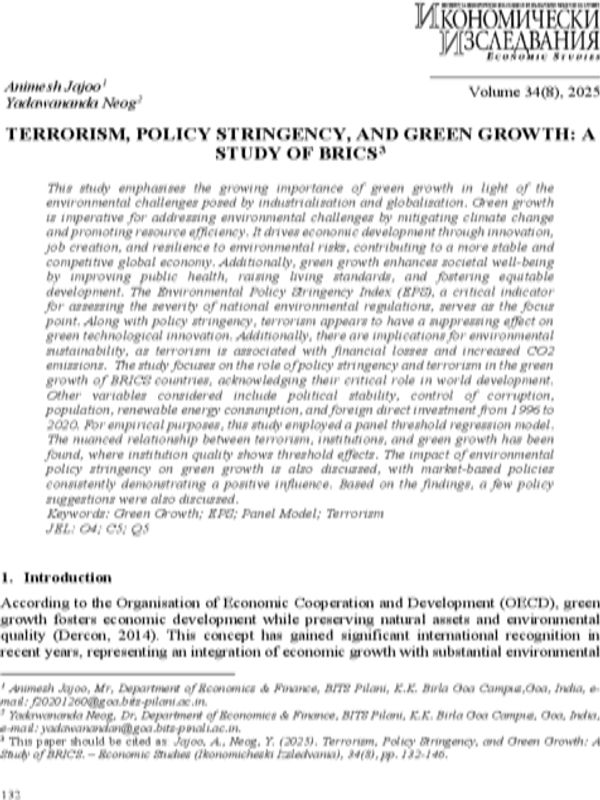 Terrorism, Policy Stringency, and Green Growth: A Study of BRICS