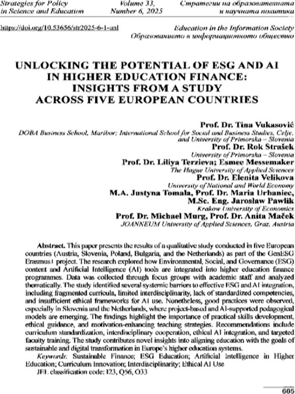 Unlocking the Potential of ESG and AI in Higher Education Finance: Insights from a Study across Five European Countries
