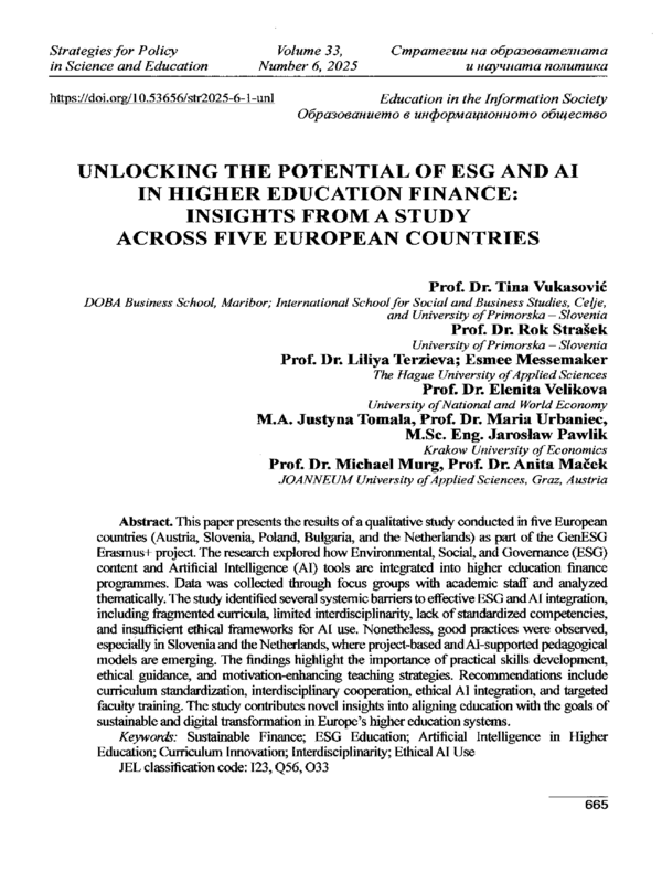 Unlocking the Potential of ESG and AI in Higher Education Finance: Insights from a Study across Five European Countries