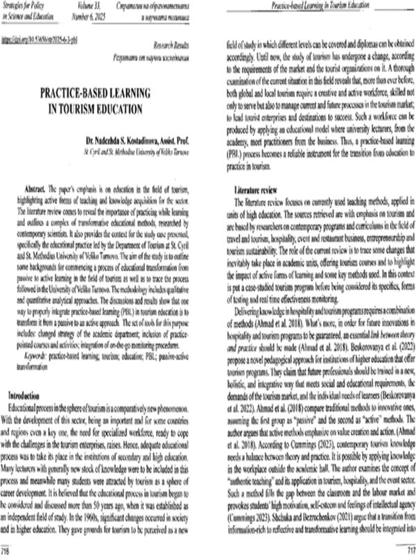 Practice-Based Learning in Tourism Education