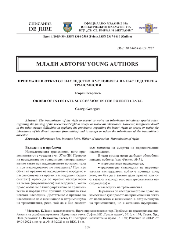 Приемане и отказ от наследство в условията на наследствена трансмисия