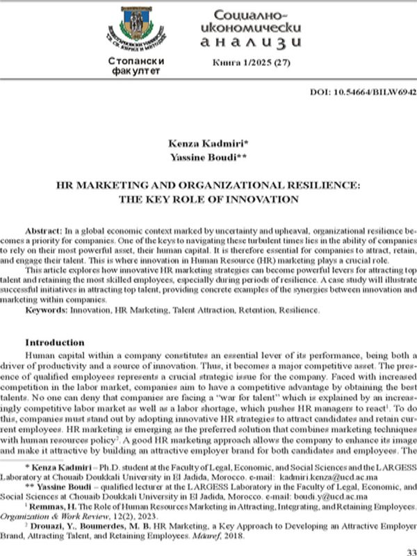 HR Marketing and Organizational Resilience: the key Role of Innovation