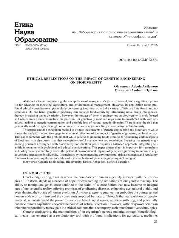 Ethical Reflections on The Impact of Genetic Engineering on Biodiversity