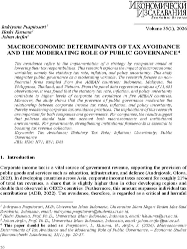 Macroeconomic Determinants of Tax Avoidance and the Moderating Role of Public Governance