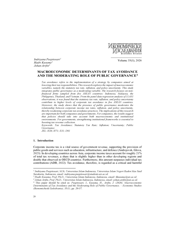 Macroeconomic Determinants of Tax Avoidance and the Moderating Role of Public Governance