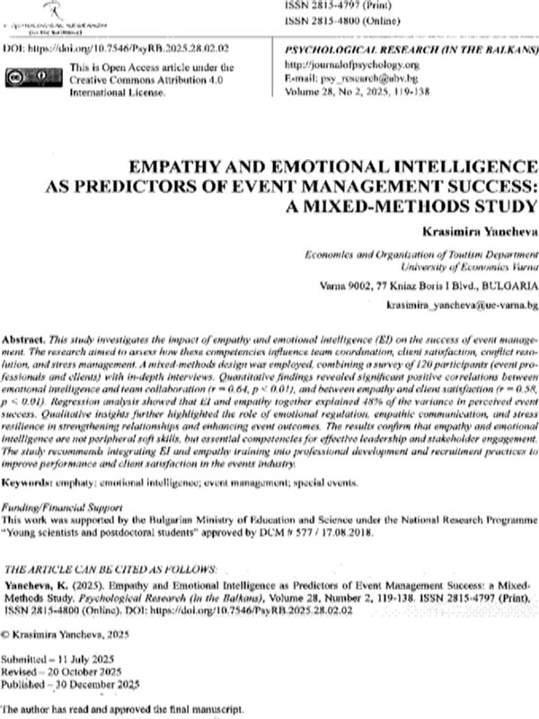 Empathy and Emotional Intelligence as Predictors of Event Management Success: A Mixed-Methods Study
