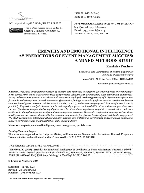 Empathy and Emotional Intelligence as Predictors of Event Management Success: A Mixed-Methods Study