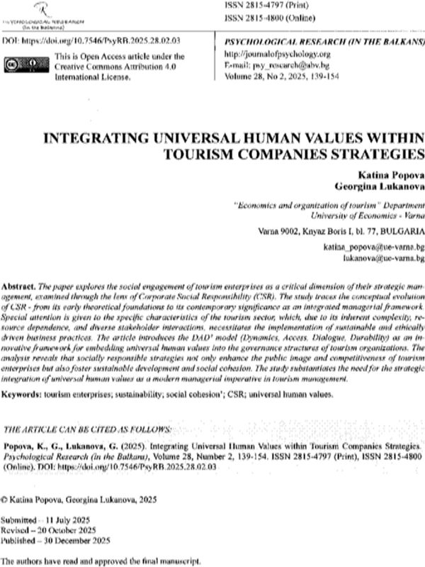 Integrating Universal Human Values within Tourism Companies Strategies