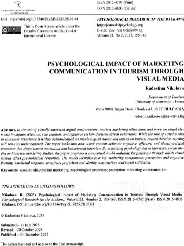 Psychological Impact of Marketing Communication in Tourism Through Visual Media