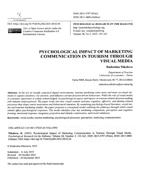 Psychological Impact of Marketing Communication in Tourism Through Visual Media