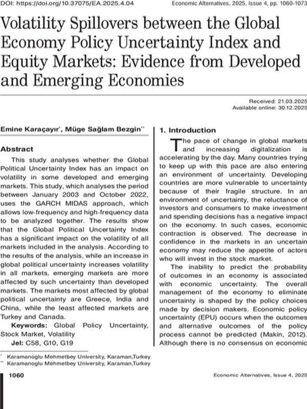 Volatility Spillovers between the Global Economy Policy Uncertainty Index and Equity Markets: Evidence from Developed and Emerging Economies