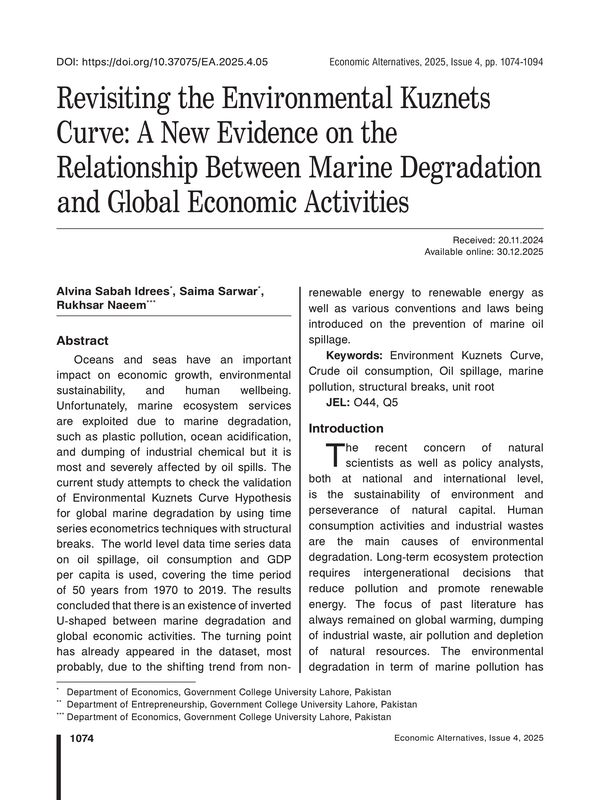 Revisiting the Environmental Kuznets Curve: A New Evidence on the Relationship Between Marine Degradation and Global Economic Activities