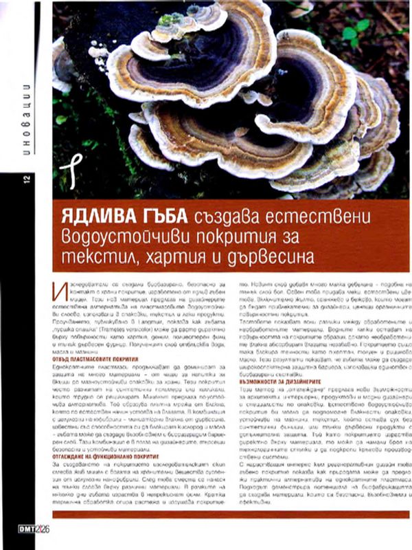 Ядлива гъба създава естествени водоустойчиви покрития за текстил, хартия и дървесина