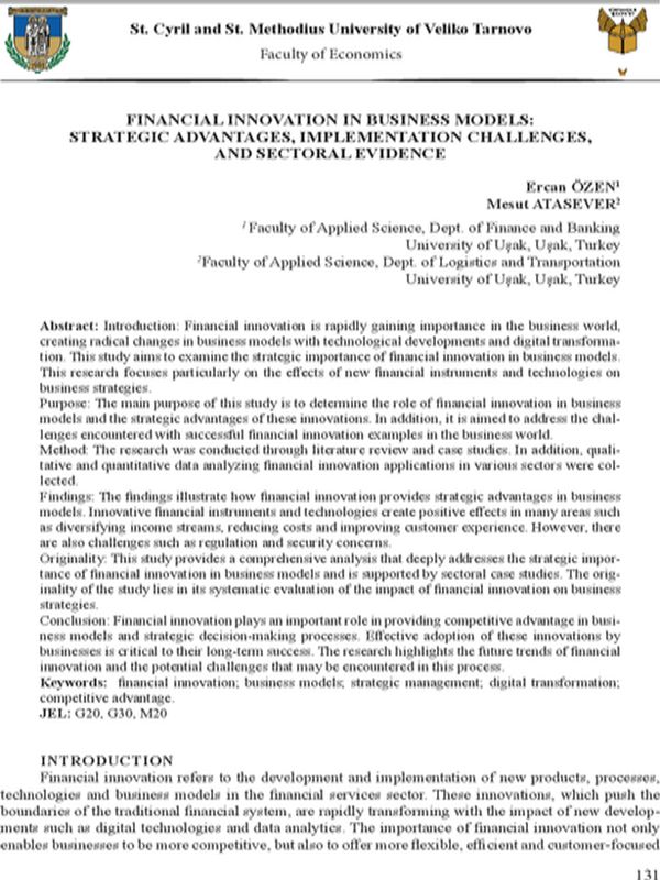 Financial Innovation in Business Models: Strategic Advantages, Implementation Challenges, and Sectoral Evidence