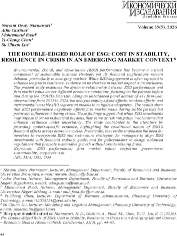 The Double-Edged Role of ESG: Cost in Stability, Resilience in Crisis in an Emerging Market Context