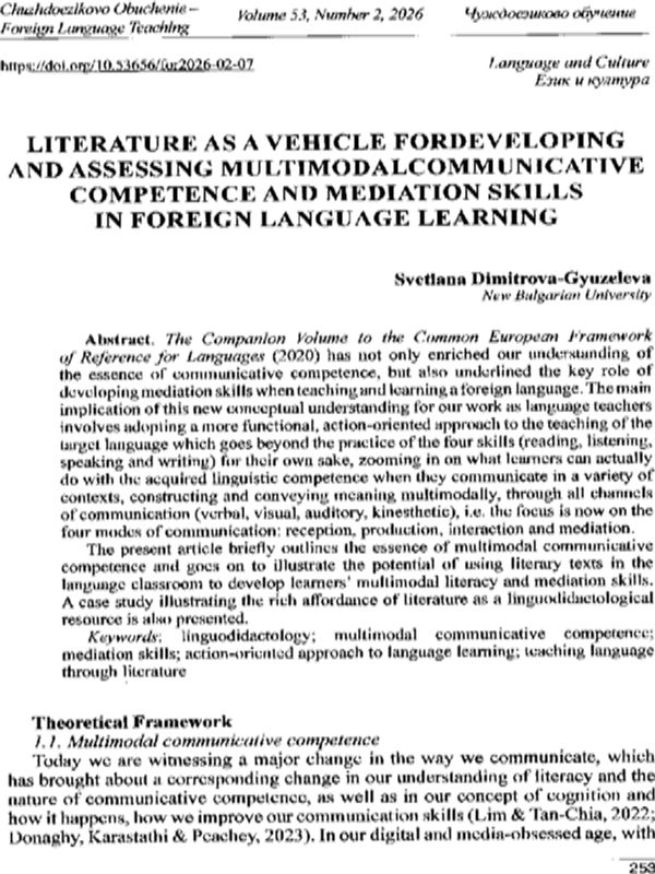 Literature as a vehicle fordeveloping and Assessing multimodalcommunicative competence and mediation skills in foreign language learning