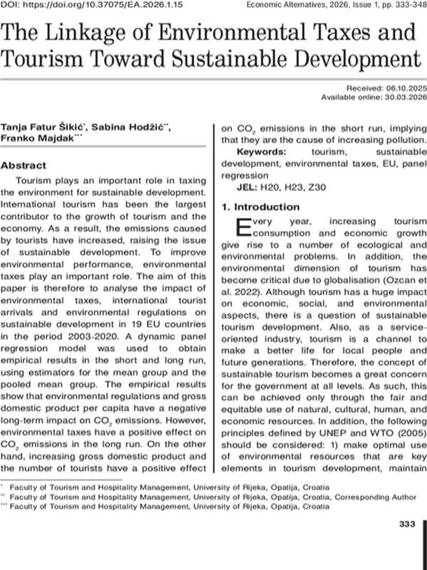 The Linkage of Environmental Taxes and Tourism Toward Sustainable Development