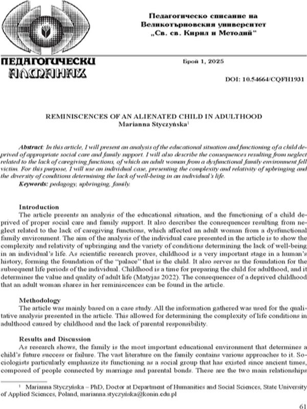 Reminiscences of an Alienated Child in Adulthood