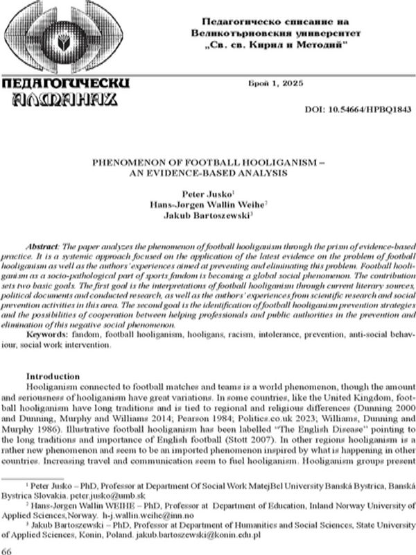 Phenomenon of Football Hooliganism – an Evidence-Based Analysis
