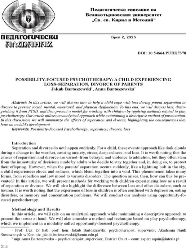 Possibility-Focused Psychotherapy: A Child Experiencing Loss – Separation, Divorce of Parents