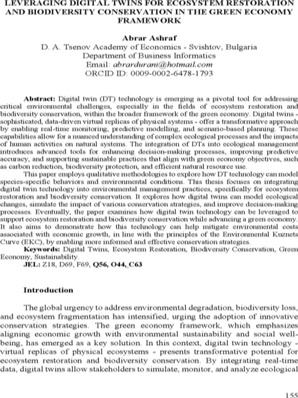 Leveraging Digital Twins for Ecosystem Restoration and Biodiversity Conservation in the Green Economy Framework