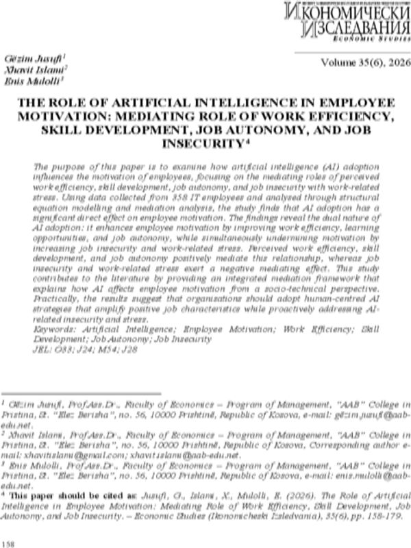The Role of Artificial Intelligence in Employee Motivation: Mediating Role of Work Efficiency, Skill Development, Job Autonomy, and Job Insecurity