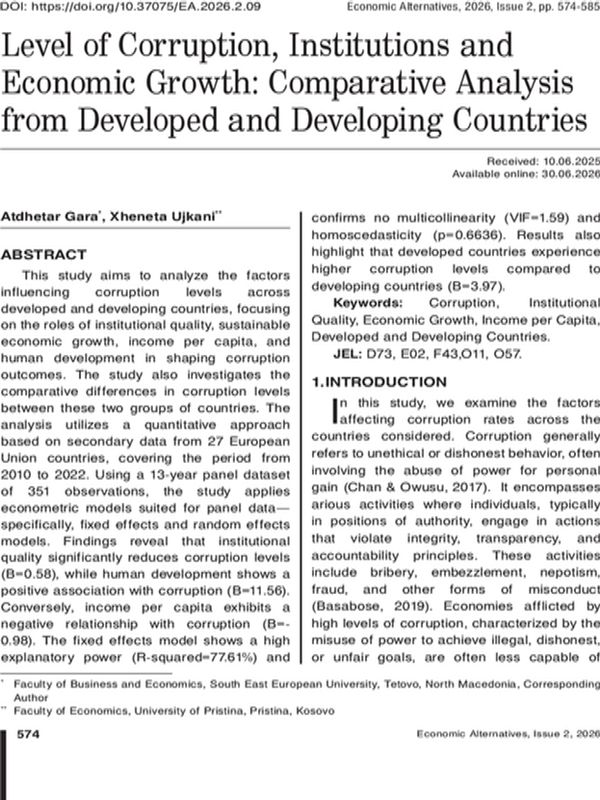 Level of Corruption, Institutions and Economic Growth: Comparative Analysis from Developed and Developing Countries