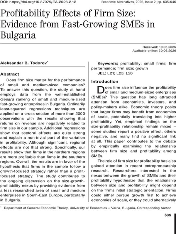 Profitability Effects of Firm Size: Evidence from Fast-Growing SMEs in Bulgaria