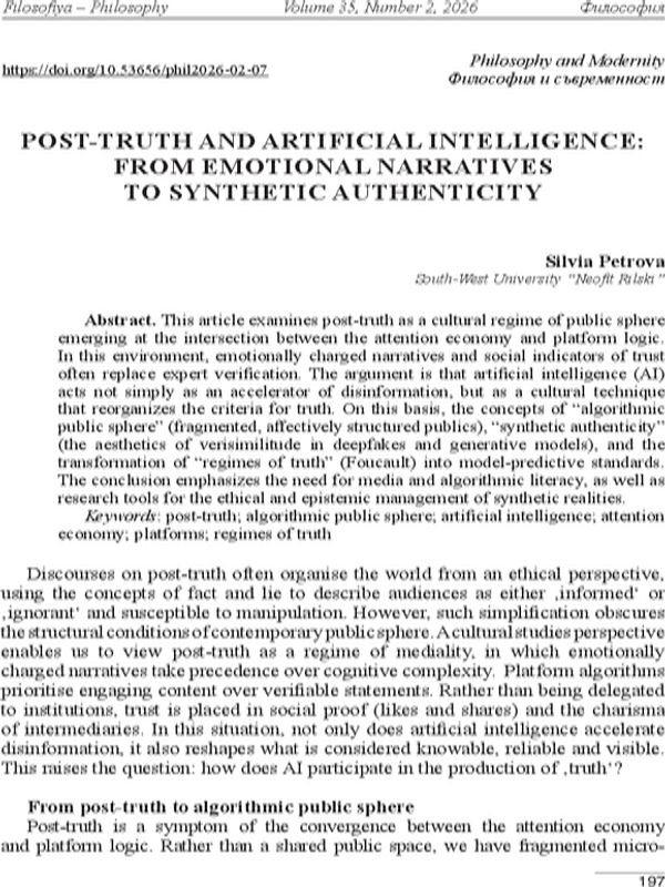 Post-truth and Artificial Intelligence: from Emotional Narratives to Synthetic Authenticity