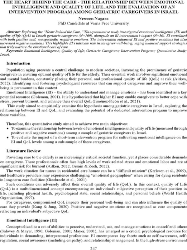 The Heart Behind the Care - The Relationship Between Emotional Intelligence and Quality of Life, and the Evaluation of an Intervention Program Among Geriatric Caregivers in Israel