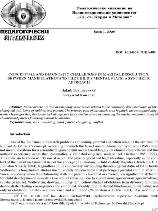 Conceptual and Diagnostic Challenges in Marital Dissolution: Between Manipulation and the Child’s Mental State: A Synthetic Approach