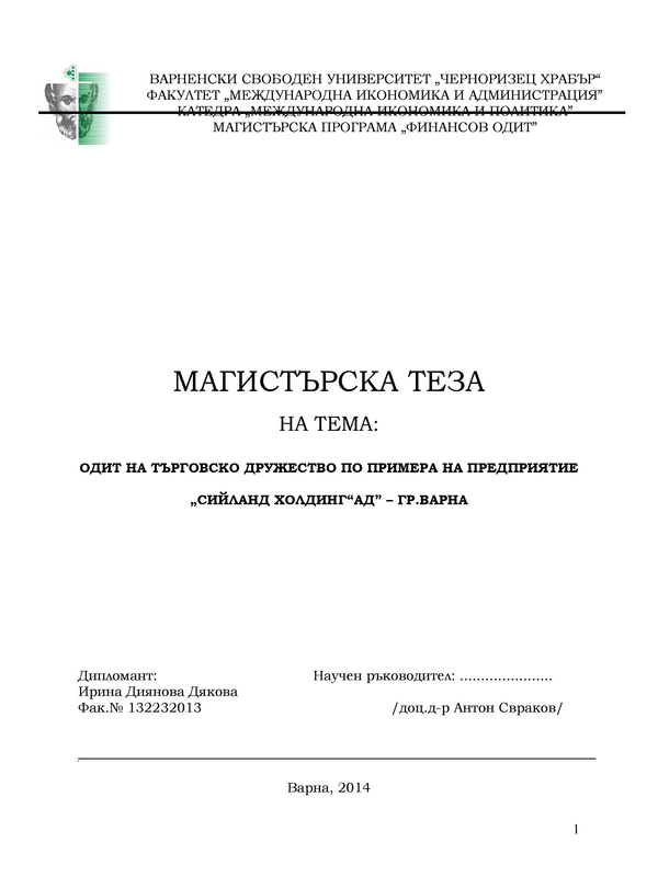 Одит на търговско дружество по примера на предприятие Сийланд Холдинг АД